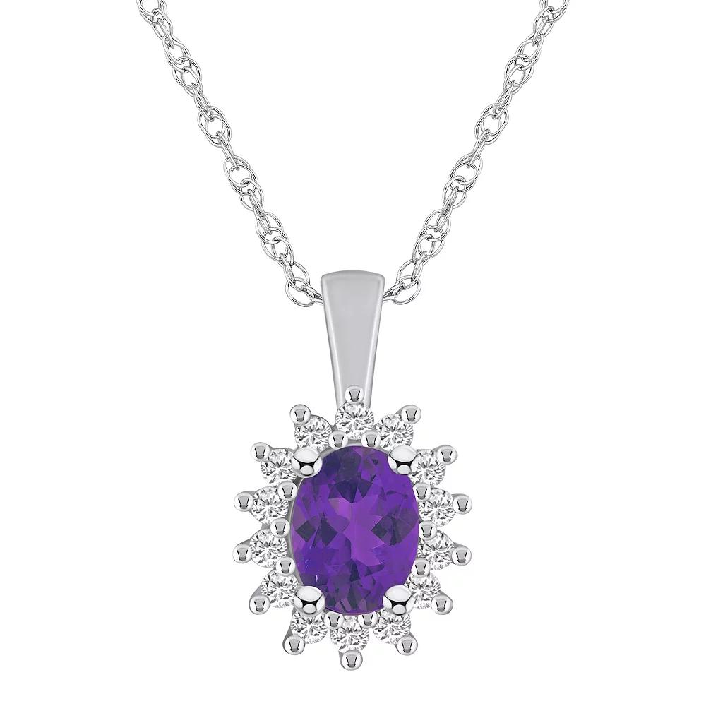Alyson Layne 14k White Gold Oval Amethyst & 1/3 Carat T.W. Diamond Halo Pendant Necklace, Women's, Size: 18" Product Image