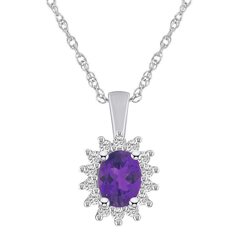 Alyson Layne 14k White Gold Oval Amethyst & 1/3 Carat T.W. Diamond Halo Pendant Necklace, Women's, Size: 18" Product Image