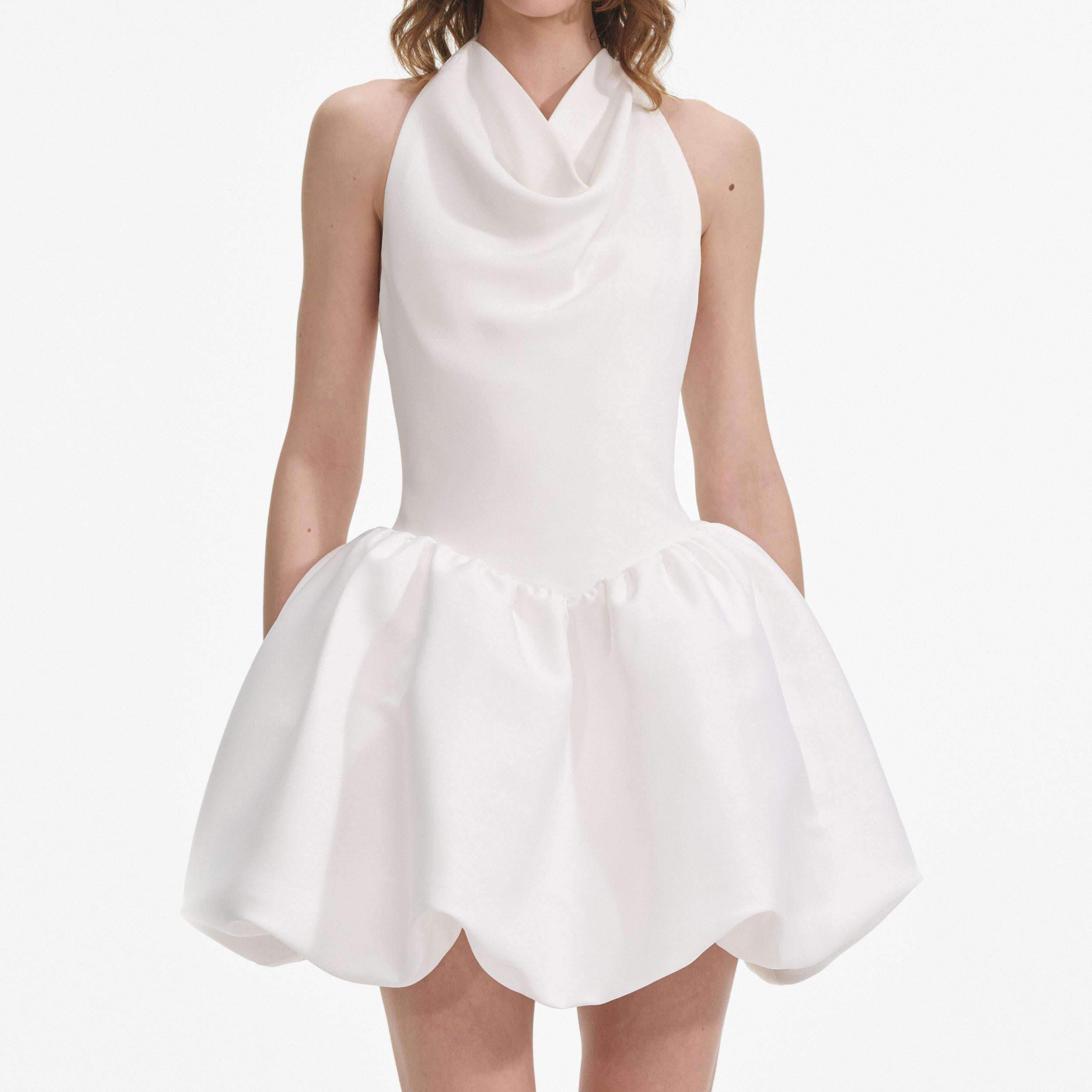 White Halter Neck Mini Dress Product Image