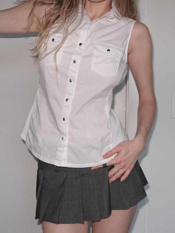 Urban Work Style Studded Multi-Pocket Tank Top Product Image