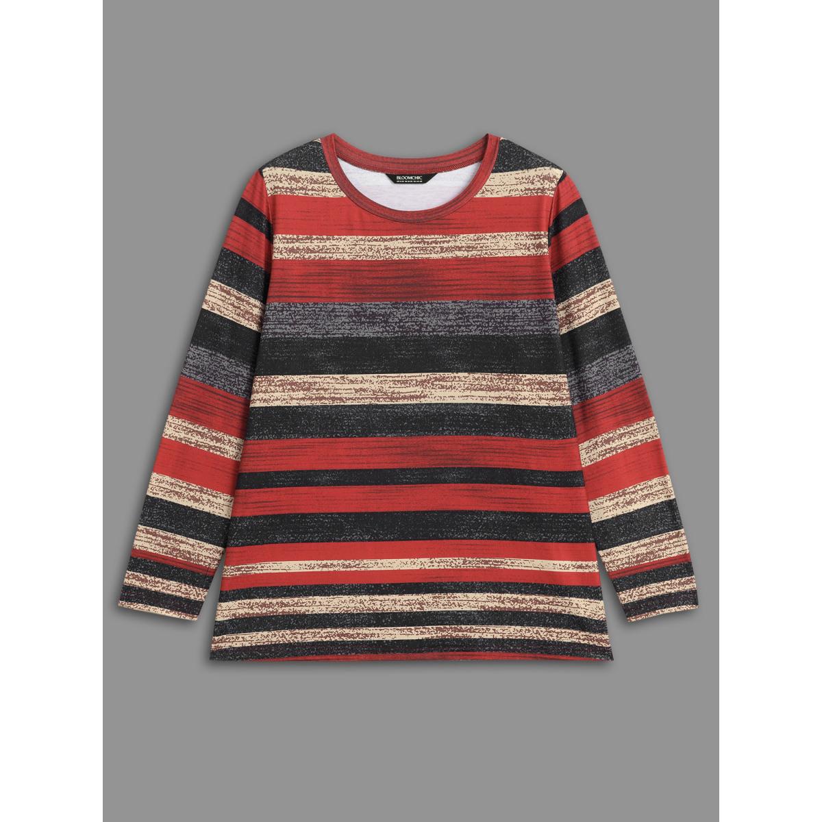 Plus Size Holiday Colorful Striped Tee Multicolor Women Casual Contrast Round Neck Everyday T-shirts BloomChic 28/5X Product Image