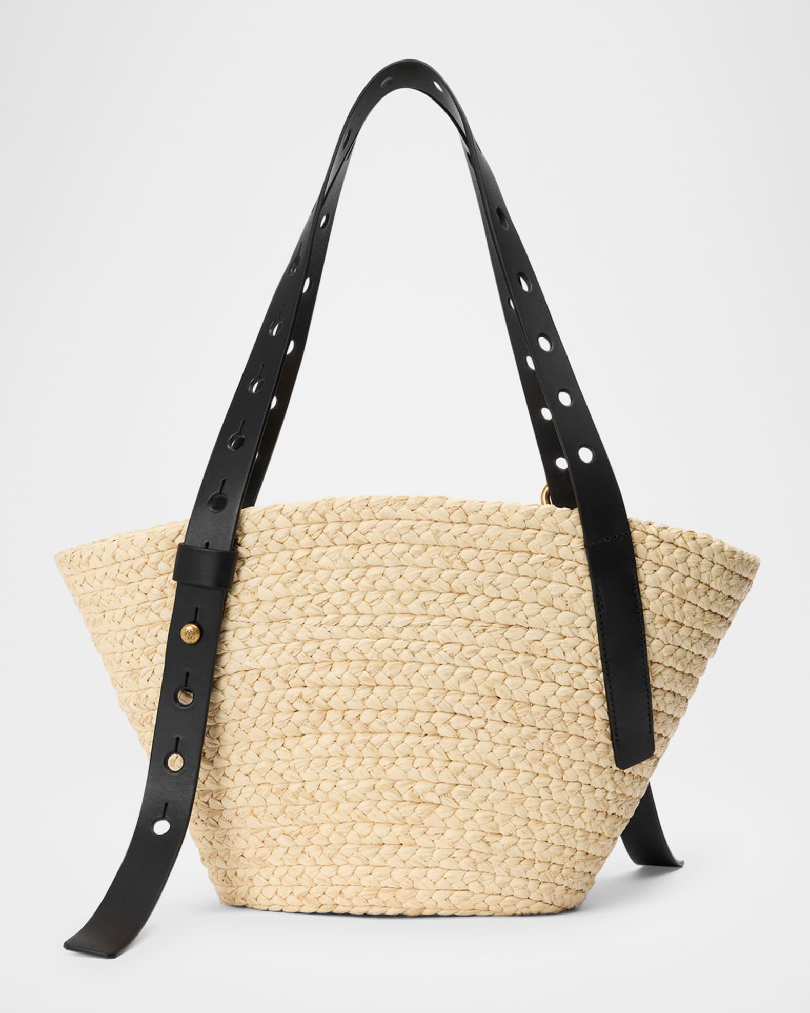 x Paula’s Ibiza Punch Hole Small Basket Shoulder Bag in Raffia Product Image