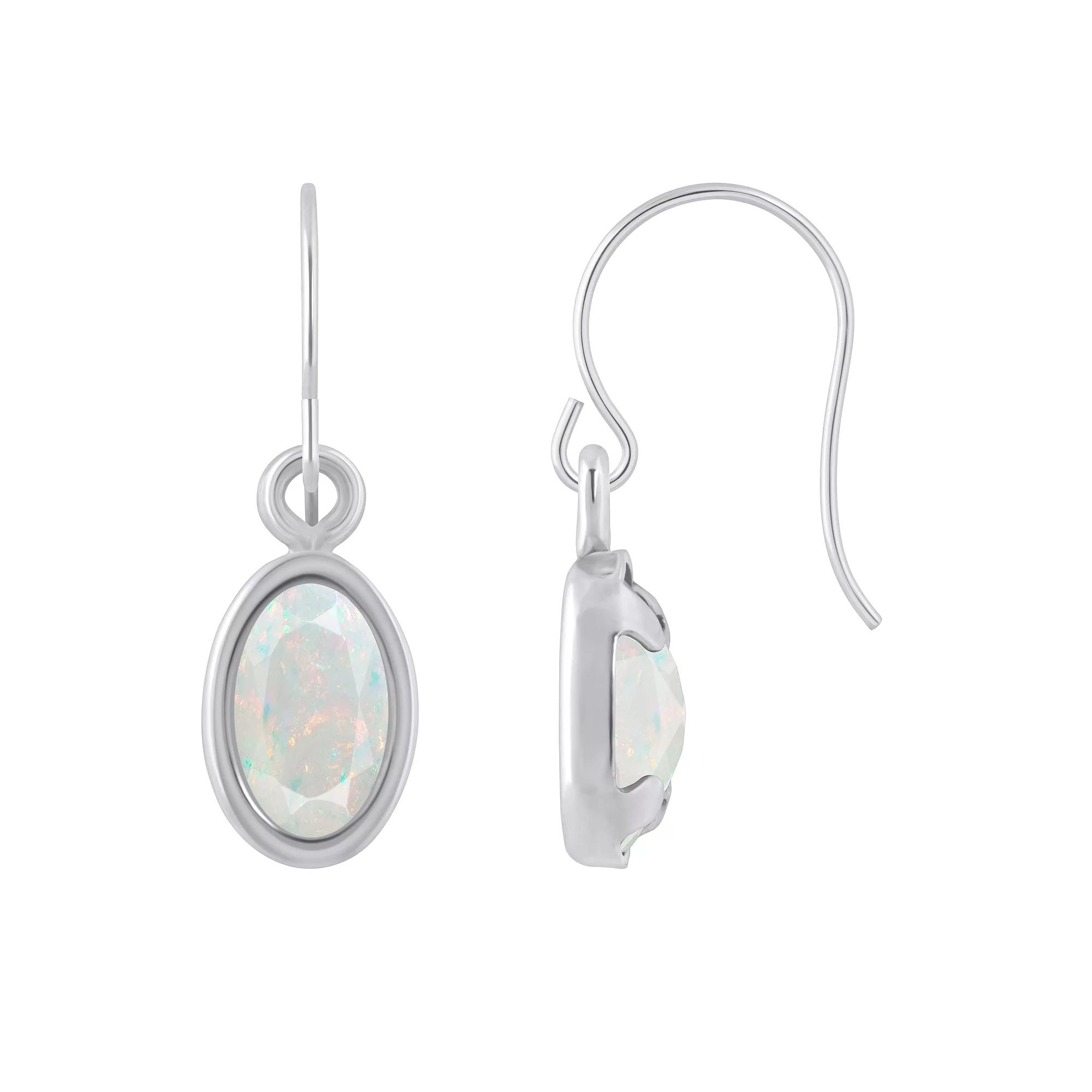 Celebration Gems Sterling Silver Oval Gemstone Drop Earrings, Women's, Created White Product Image