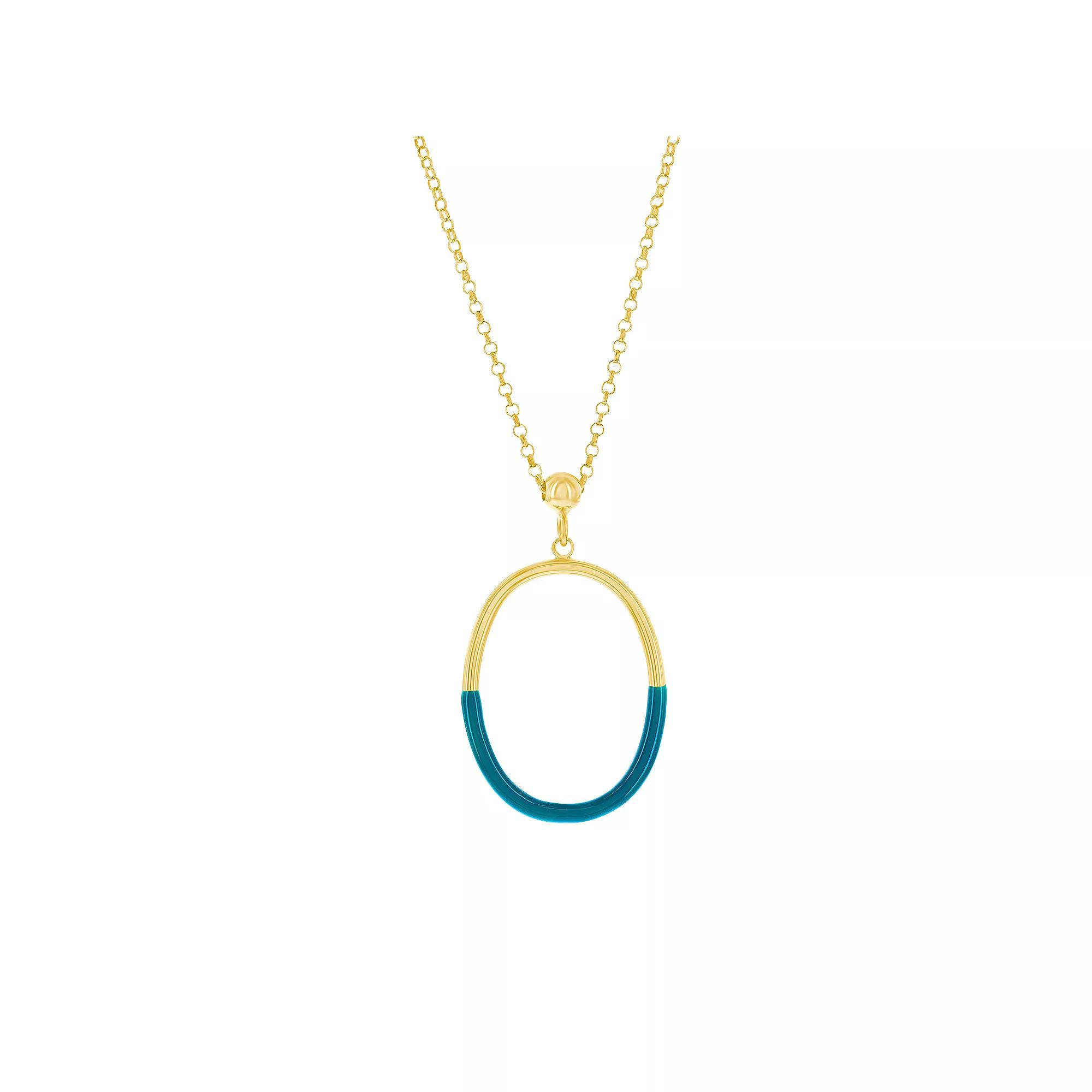 Argento Bella 2-Toned Oval Enamel Necklace, Women's, Size: 18", Green Enamel Product Image