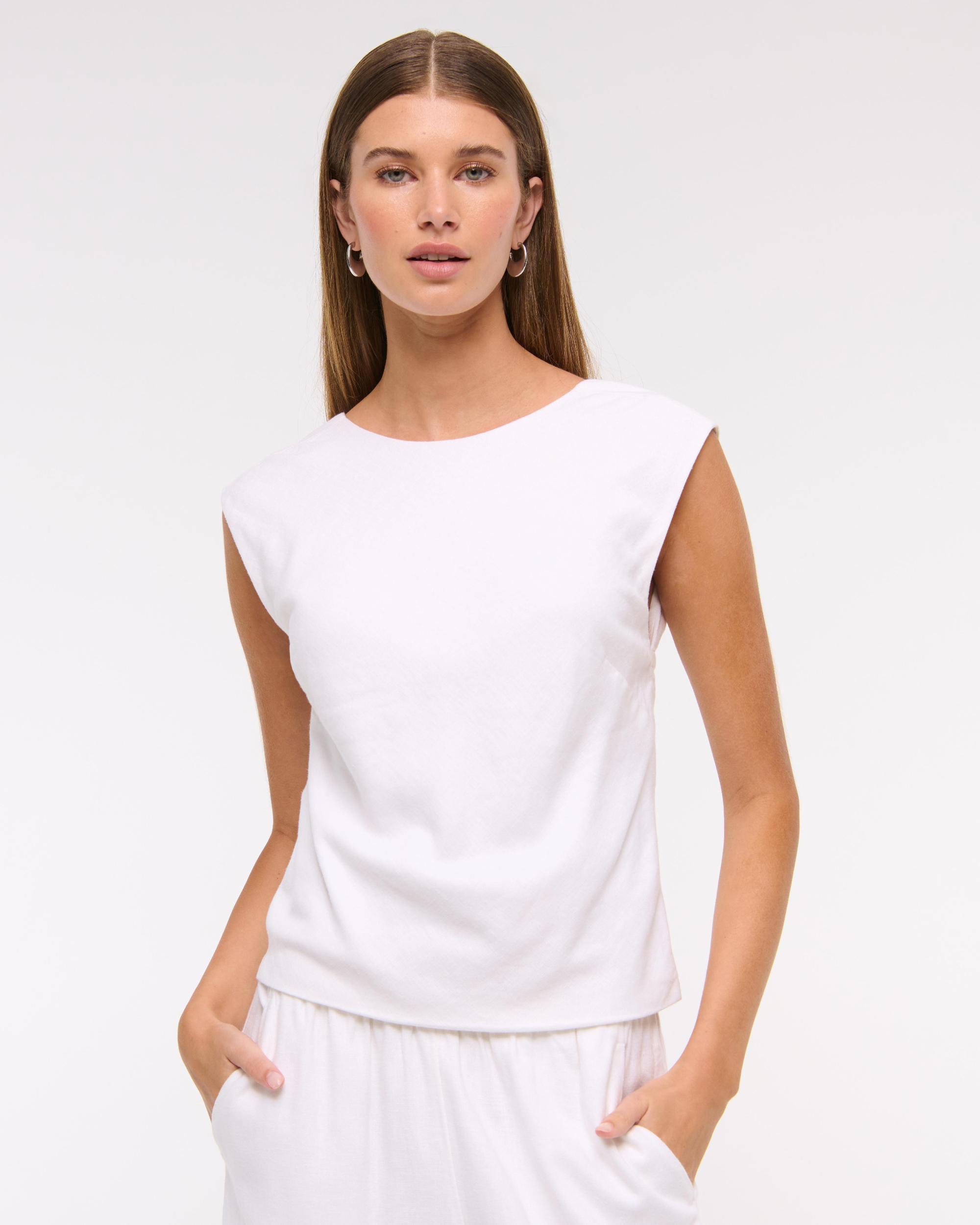 Linen-Blend Skimming Shell Top Product Image