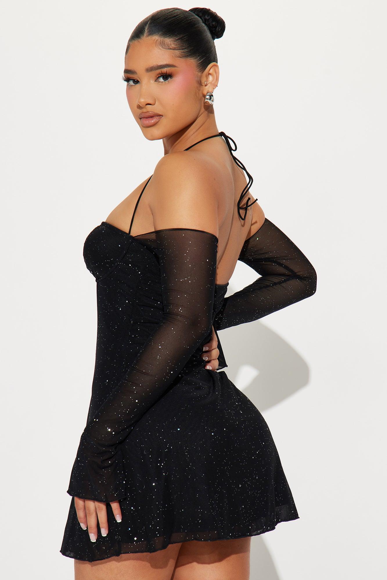 Starshine Mesh Micro Mini Dress - Black Product Image