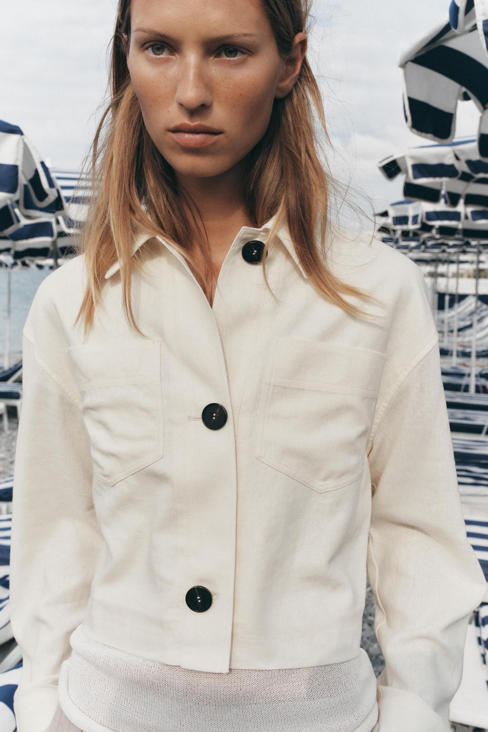 LINEN JACKET WITH CONTRAST SLEEVES Product Image