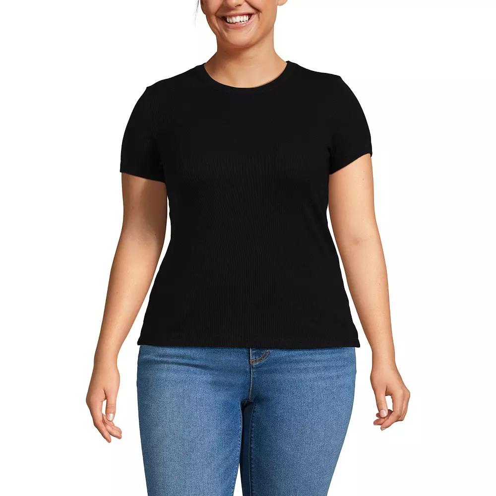 Plus Size Lands' End Drapey Rib Fitted Short Sleeve Mini T-Shirt, Women's, Size: 2XL, Black Product Image