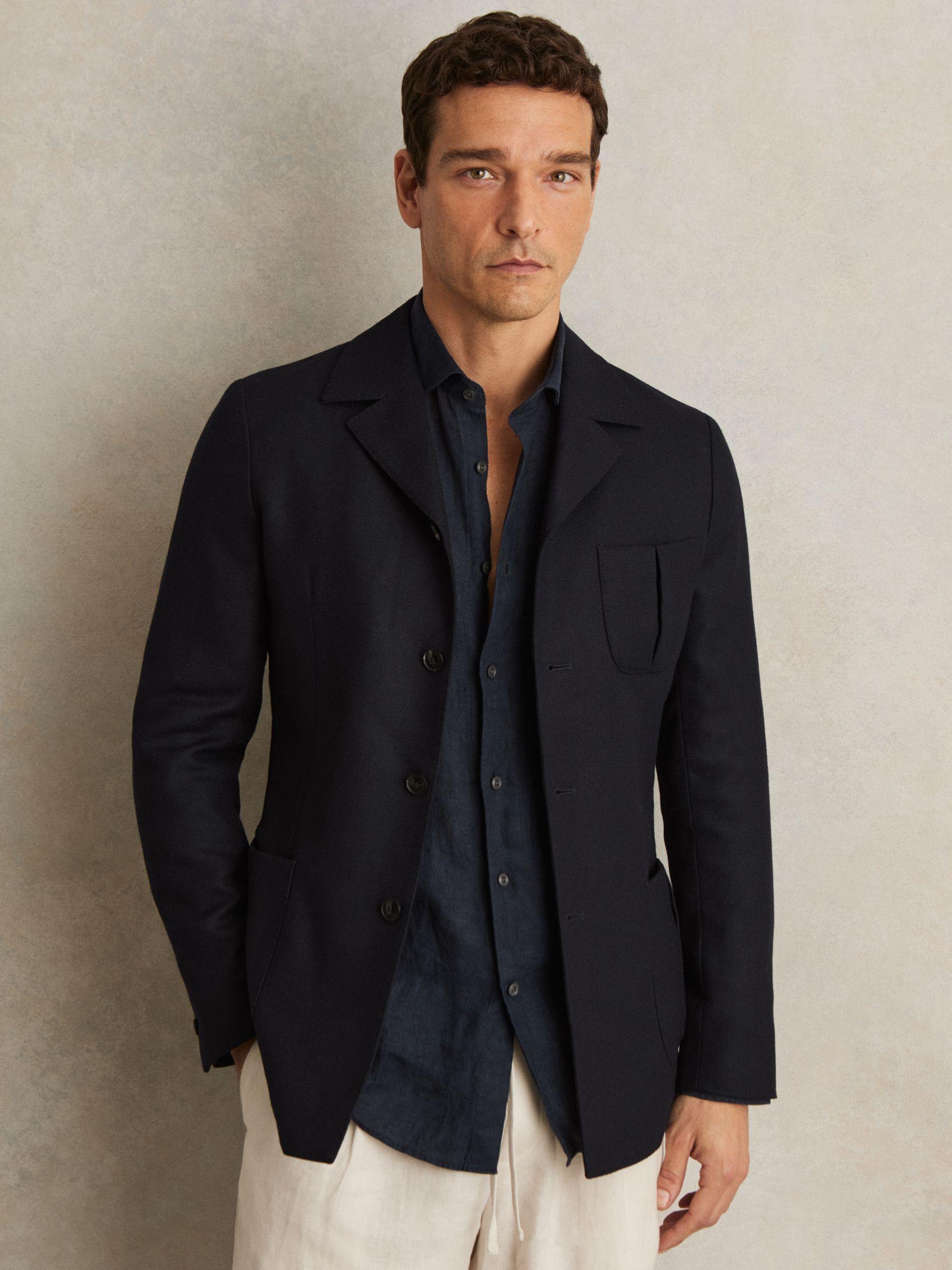 Wool-Blend Single-Breasted Blazer Slim-Fit in Navy Product Image
