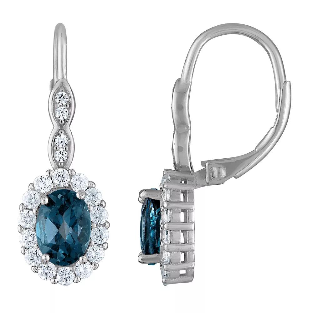 Sterling Silver London Blue Topaz & Lab-Created White Sapphire Leverback Earrings, Women's Product Image