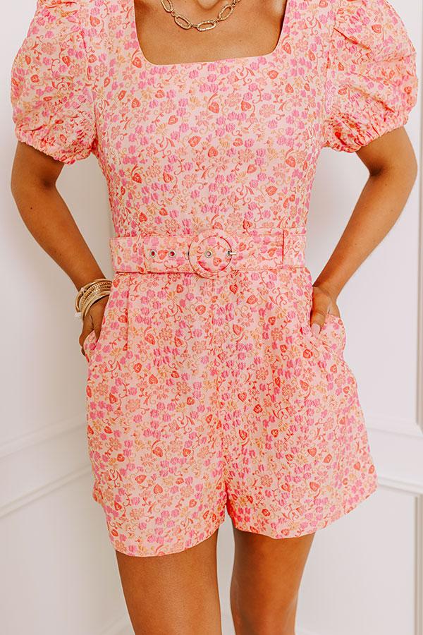 Garden Gorgeous Jacquard Romper in Peach Product Image