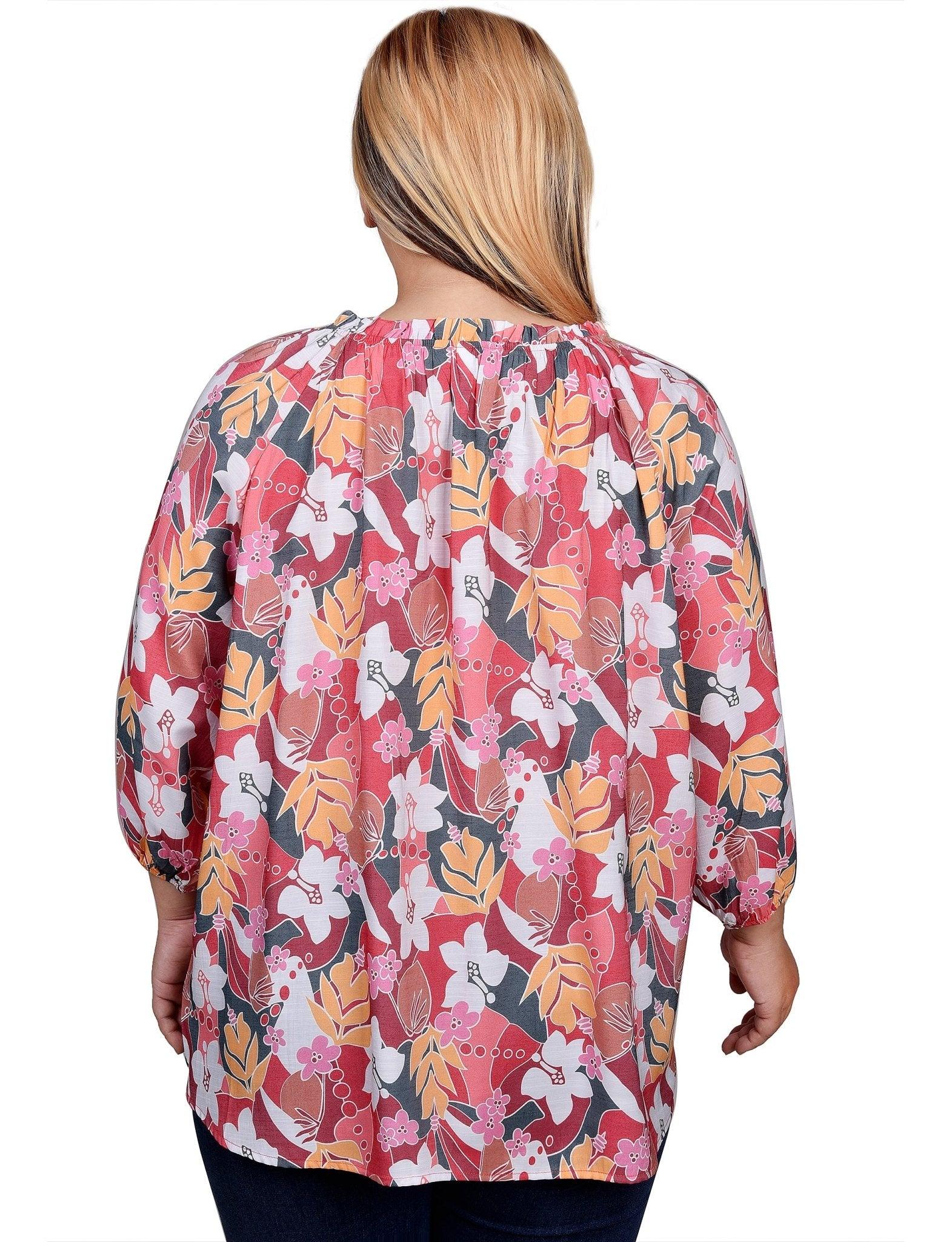 3/4 Length Sleeve Drawstring Neck Blouse - Plus Product Image