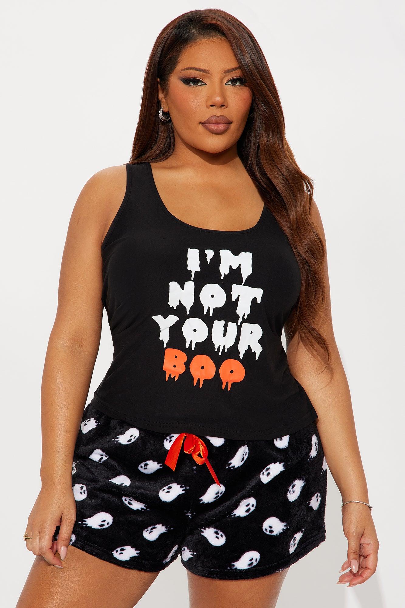 I'm Not Your Boo Halloween PJ Short Set - Black/White Female Product Image