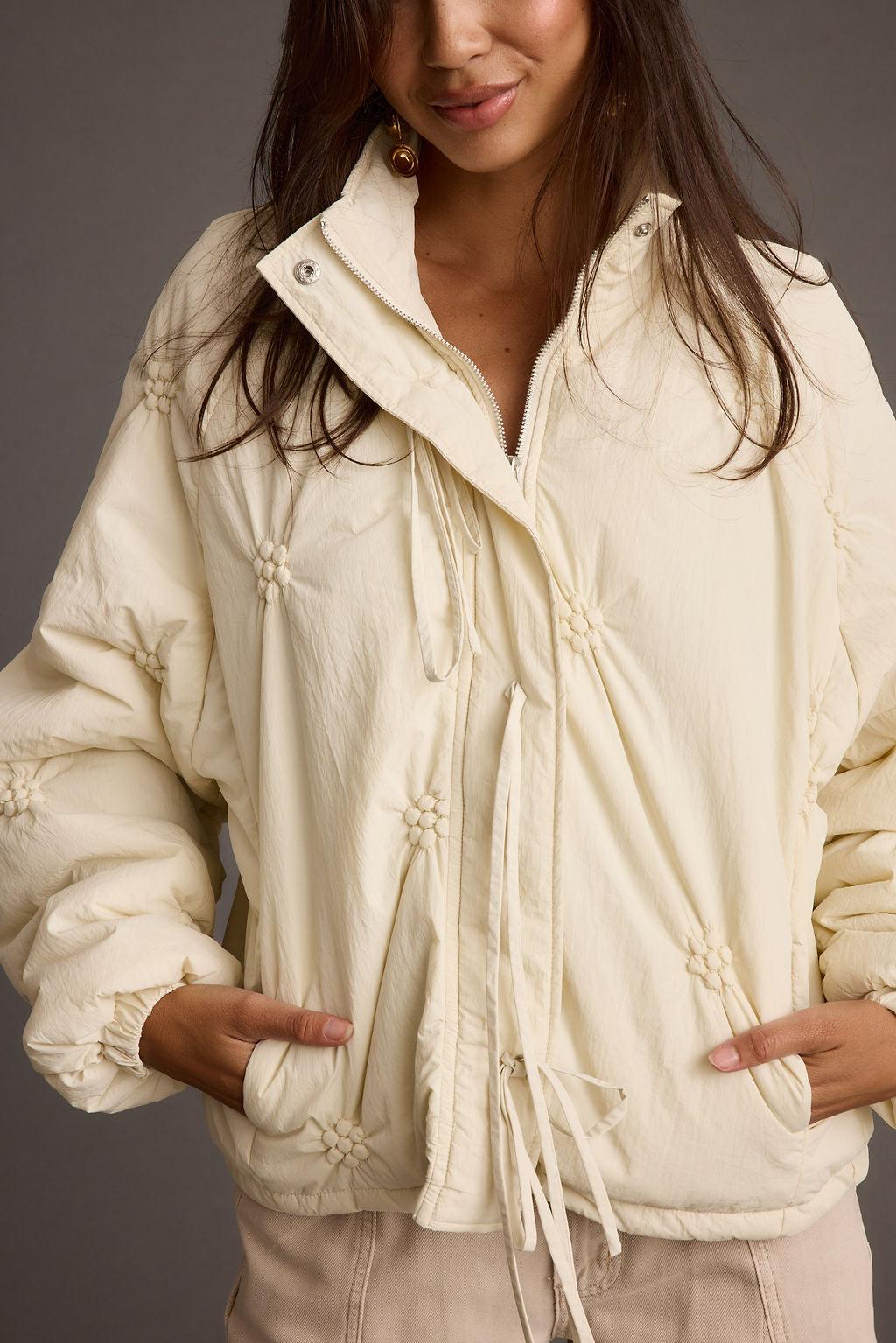 Rosey Cream Zip Front Puffer Coat Product Image
