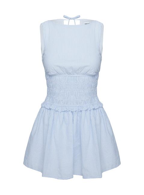 Yennifer Shirred Mini Dress Blue / White Product Image