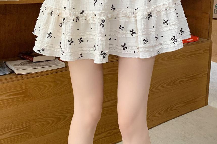 High Rise Bow Print Mini A-Line Skirt Product Image