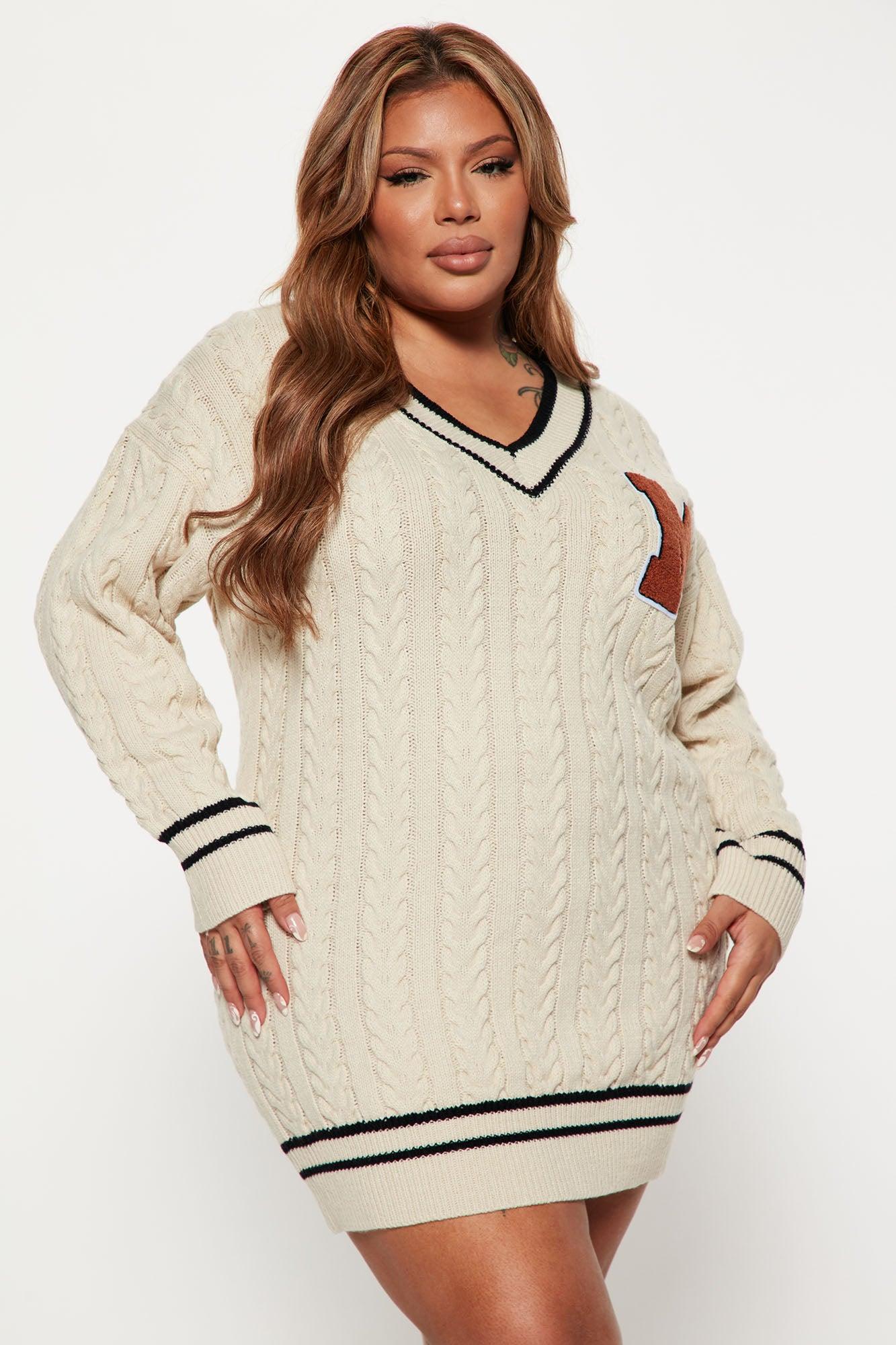 Varsity Blues Sweater Mini Dress - Cream Female Product Image