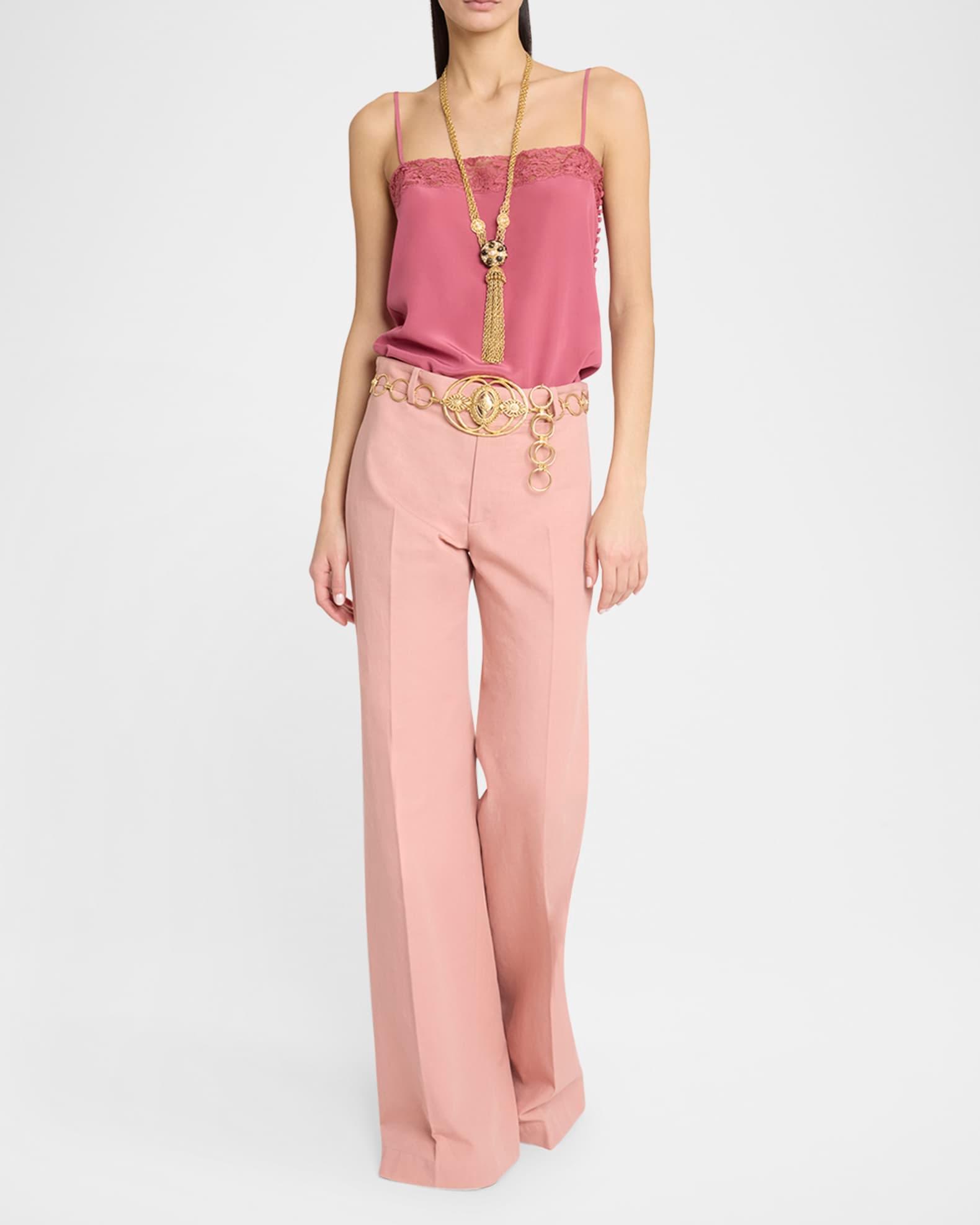 Lace-Trim Silk Button-Side Cami Tank Product Image