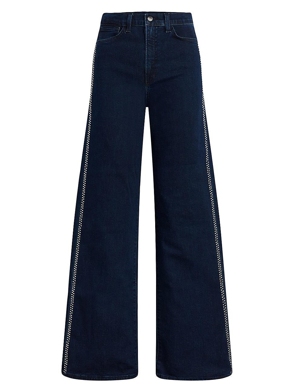 Womens The Mia Crystal-Seam High-Rise Wide-Leg Jeans Product Image