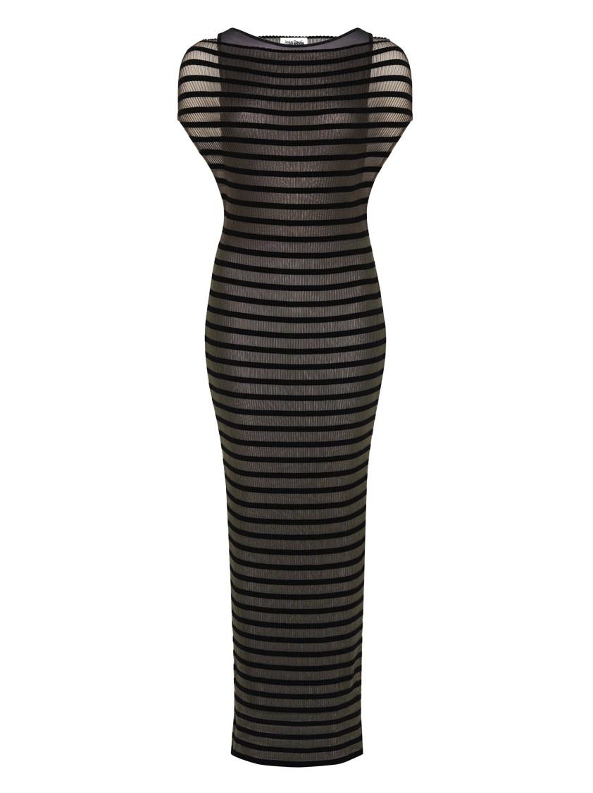 JEAN PAUL GAULTIER Mariniere Striped Cap-sleeve Nylon Maxi Dress In Black Product Image