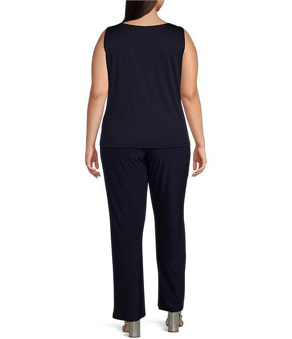 R & M Richards Plus Size 3/4 Bell Sleeve Crew Neck Embroidered Sequin Lace 3-Piece Pant Set Product Image