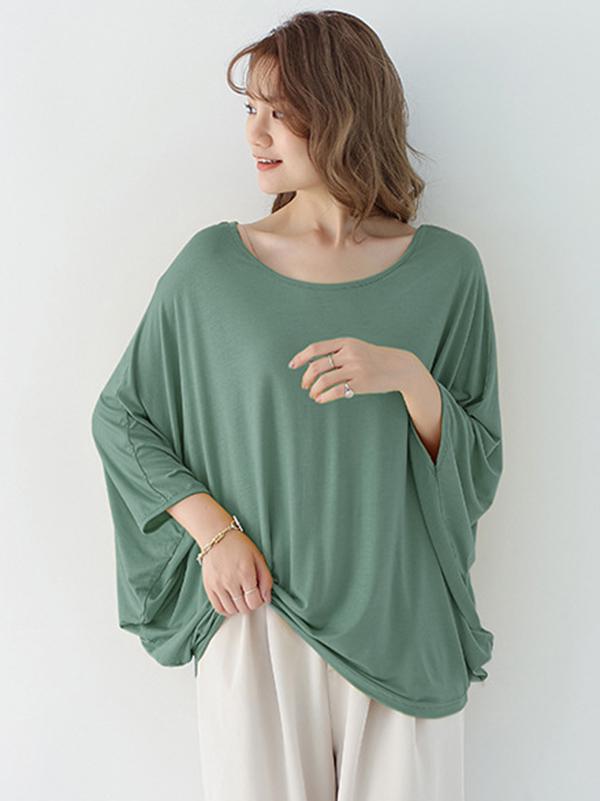Vintage Loose Round-Neck Batwing Sleeves Shirts Product Image