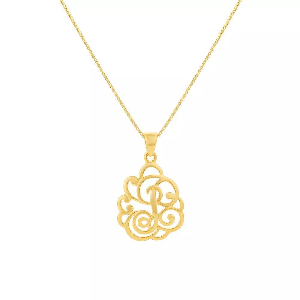 PRIMROSE Sterling Silver Monogram Initial Pendant Necklace, Women's, Size: 18", Gold Tone T Product Image