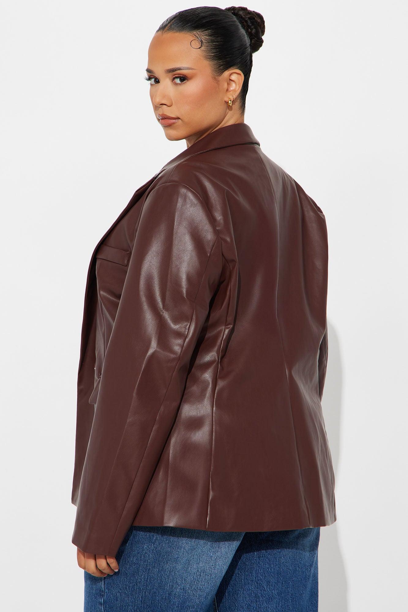 Eren Faux Leather Fitted Blazer - Burgundy Female Product Image