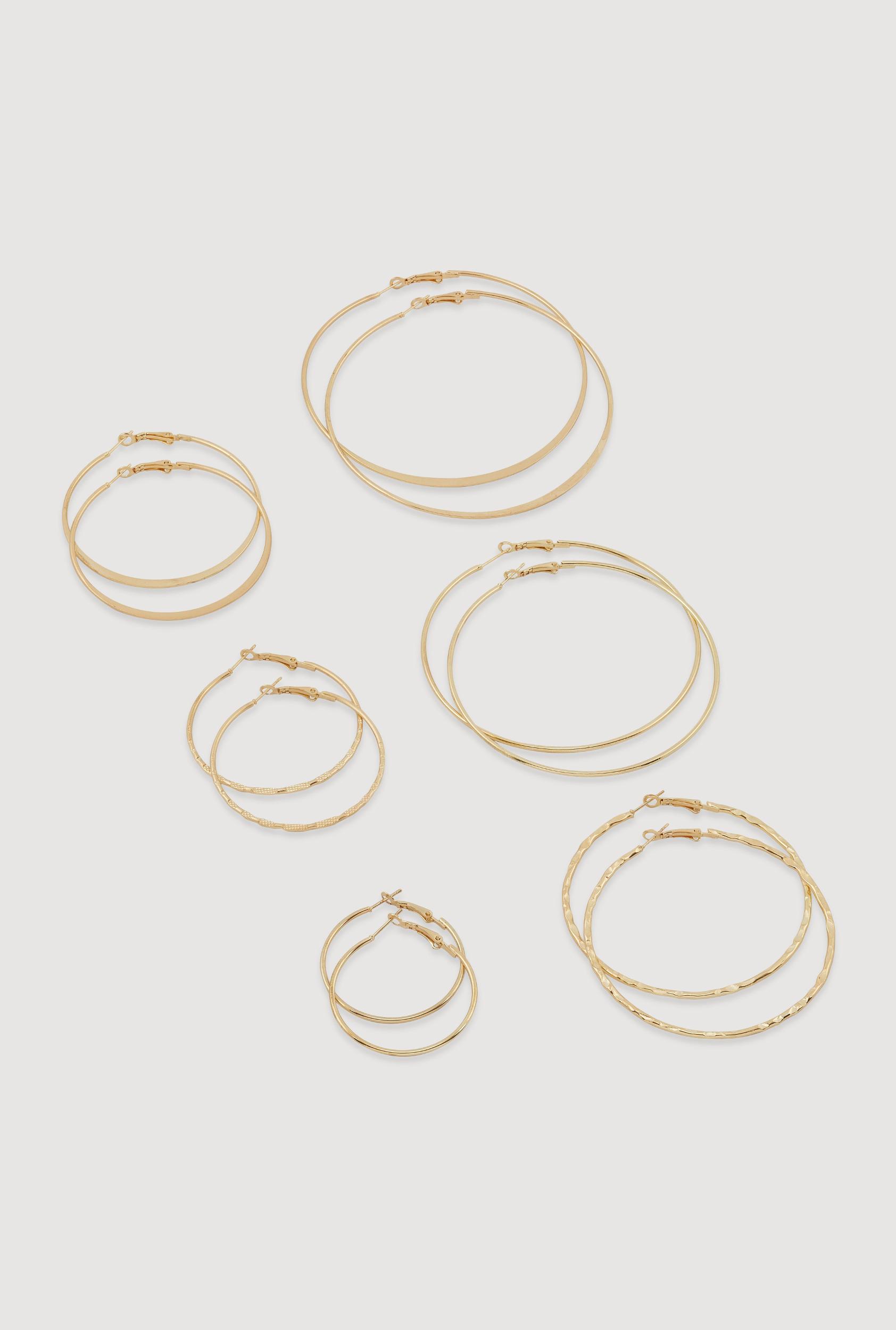Assorted Textured Hoop Earrings Set of 6 Unisex Product Image