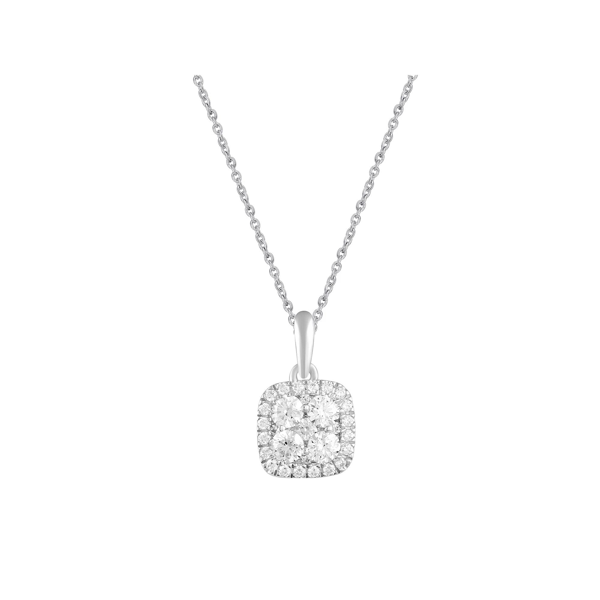 Royal Aura Sterling Silver 1/2 Carat T.W. Diamond Cluster Square Pendant Necklace, Womens Product Image