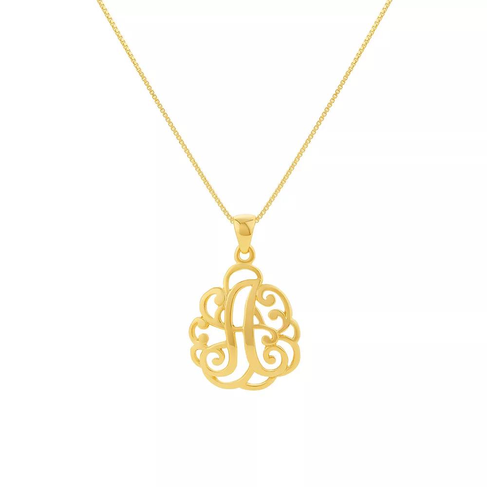 PRIMROSE Sterling Silver Monogram Initial Pendant Necklace, Women's, Size: 18", Gold Tone T Product Image