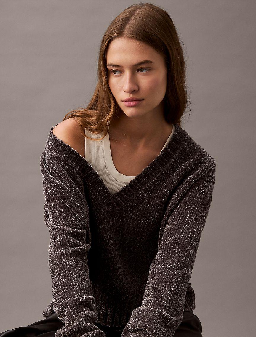 Chenille Relaxed V-Neck Sweater Product Image