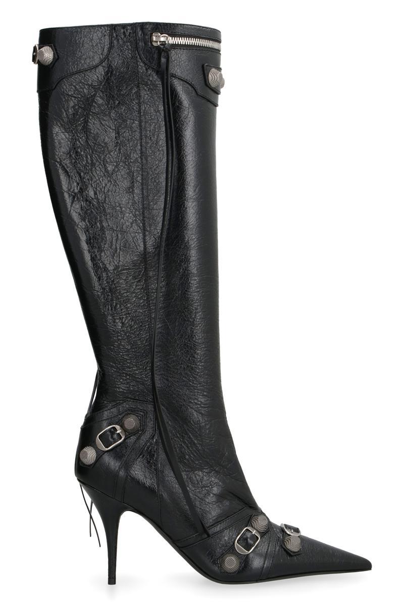 BALENCIAGA Brushed Leather Cagole Boots With Studs And Zips 10cm In Black Product Image