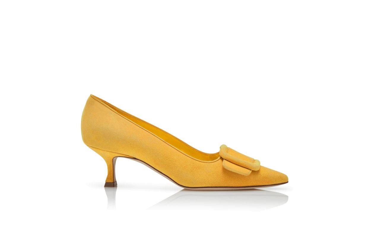 MAYSALEPUMP 50 Yellow Suede Buckle Detail Pumps Product Image