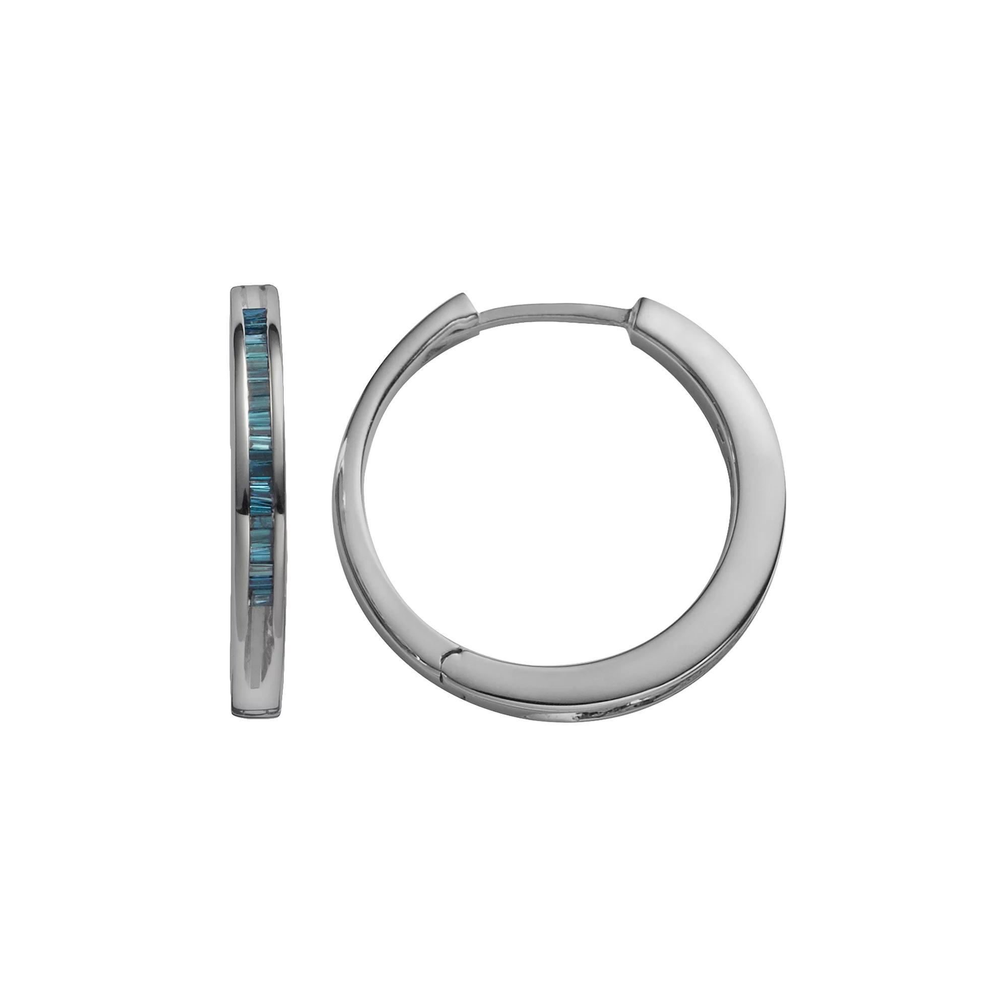 Jewelexcess Sterling Silver 1/4-ct. T.W. Blue Diamond Hoop Earrings, Women's Product Image