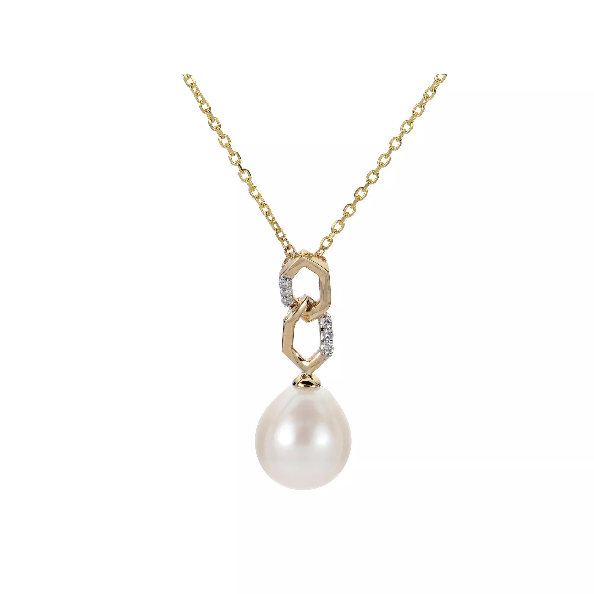 PearLustre by Imperial 14k Gold Freshwater Cultured Pearl & Diamond Accent Geometric Necklace, Womens 14k Yellow Gold Product Image