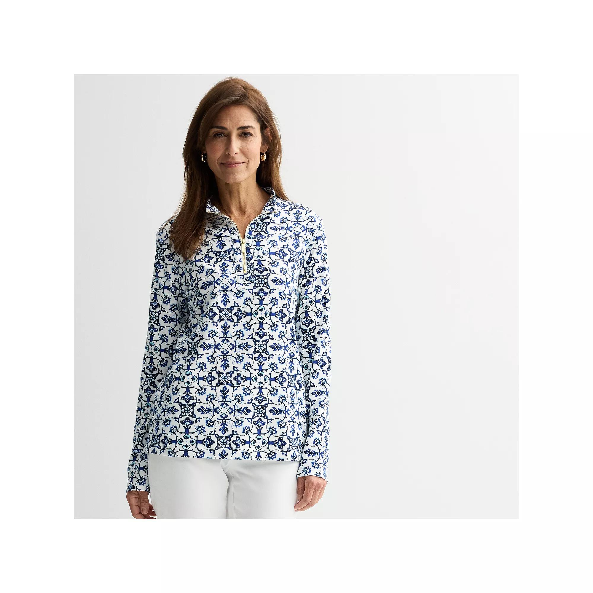 Women's Croft & Barrow® Quarter-Zip Stand Collar Pullover, Size: Small, Blue Mosaic Medallion Product Image