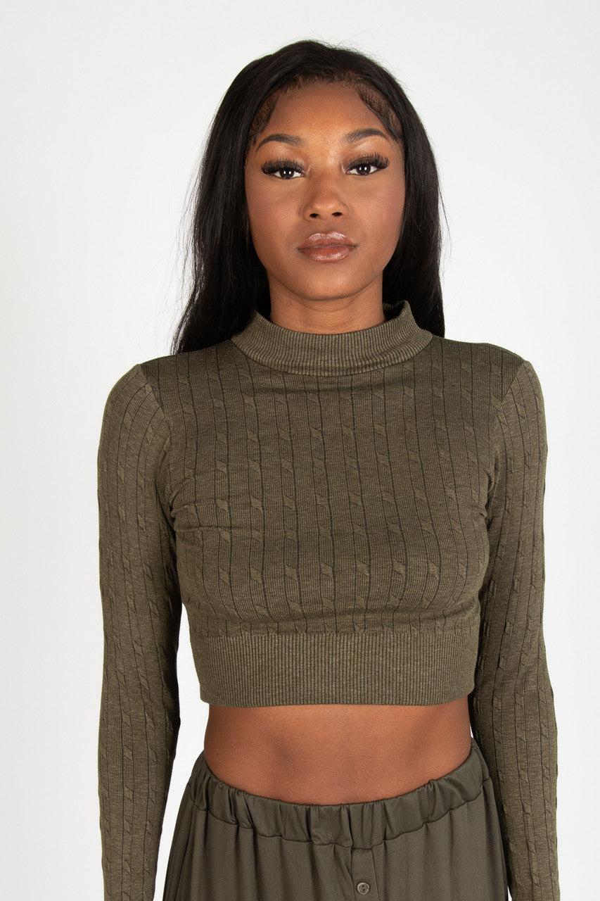 Cable Knit Mock Neck Crop Top Product Image