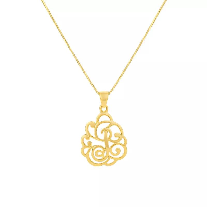 PRIMROSE Sterling Silver Monogram Initial Pendant Necklace, Women's, Size: 18", Gold Tone T Product Image