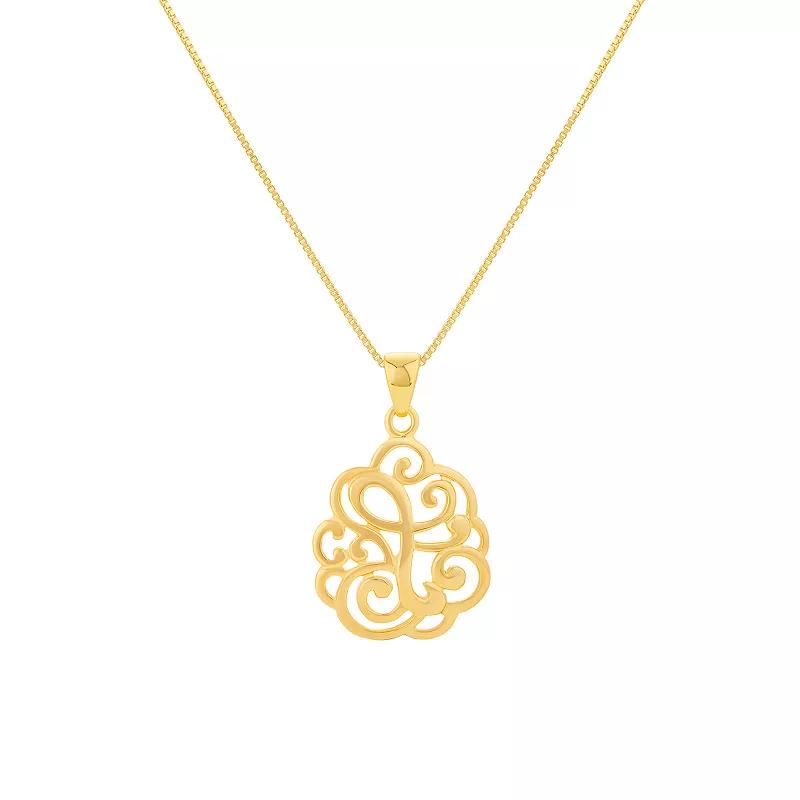 PRIMROSE Sterling Silver Monogram Initial Pendant Necklace, Women's, Size: 18", Gold Tone T Product Image