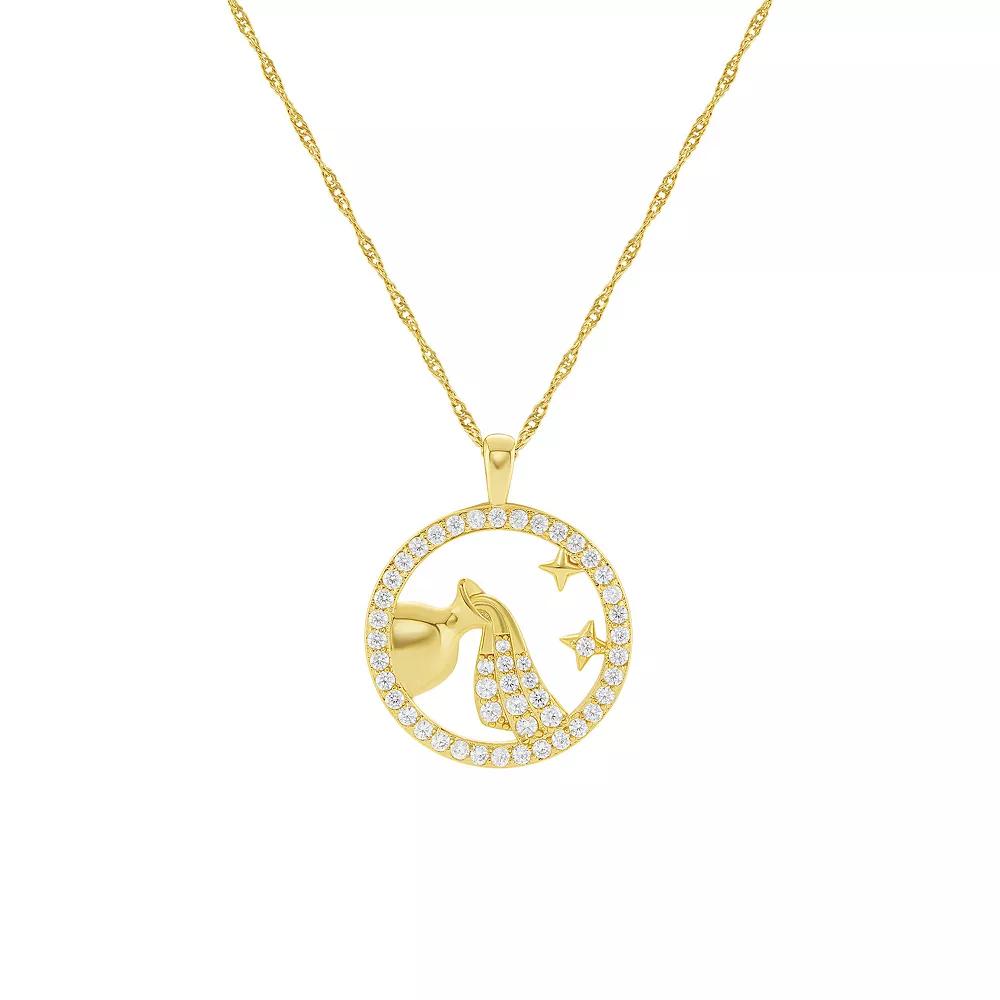 PRIMROSE 18k Gold Plated Cubic Zirconia Zodiac Coin Pendant Necklace, Women's, Size: 18", Aquarius Product Image
