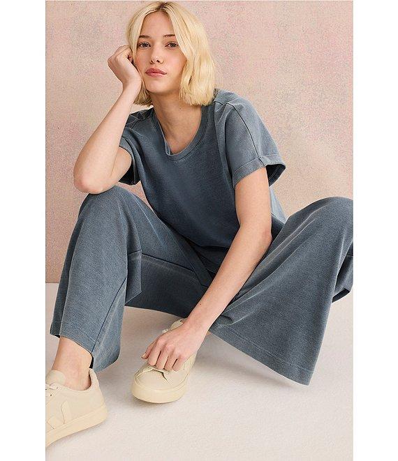 Splendid Coordinating Indigo Wide Leg Cotton Knit Pants Product Image