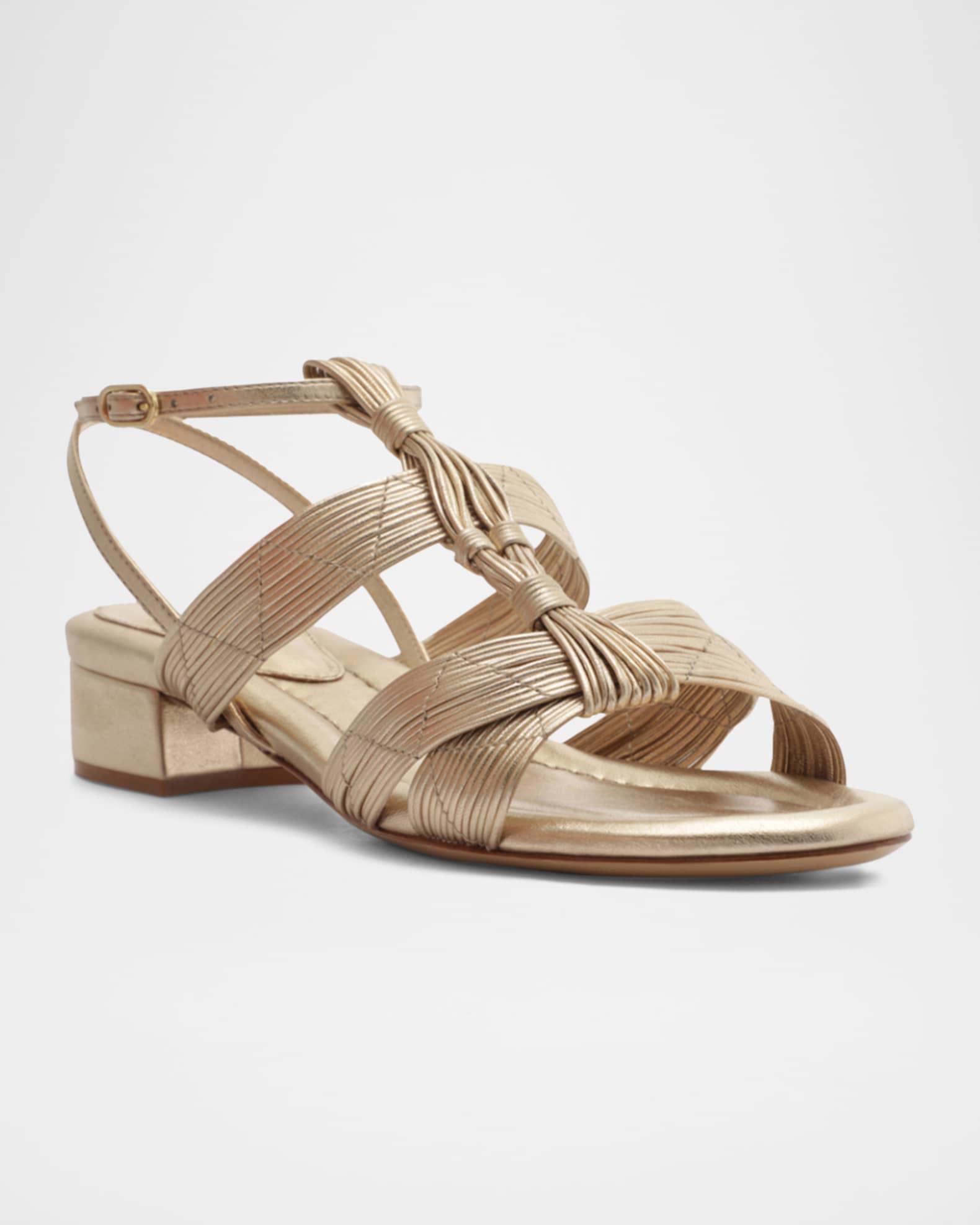 Olga Metallic Leather Block-Heel Strappy Sandals Product Image