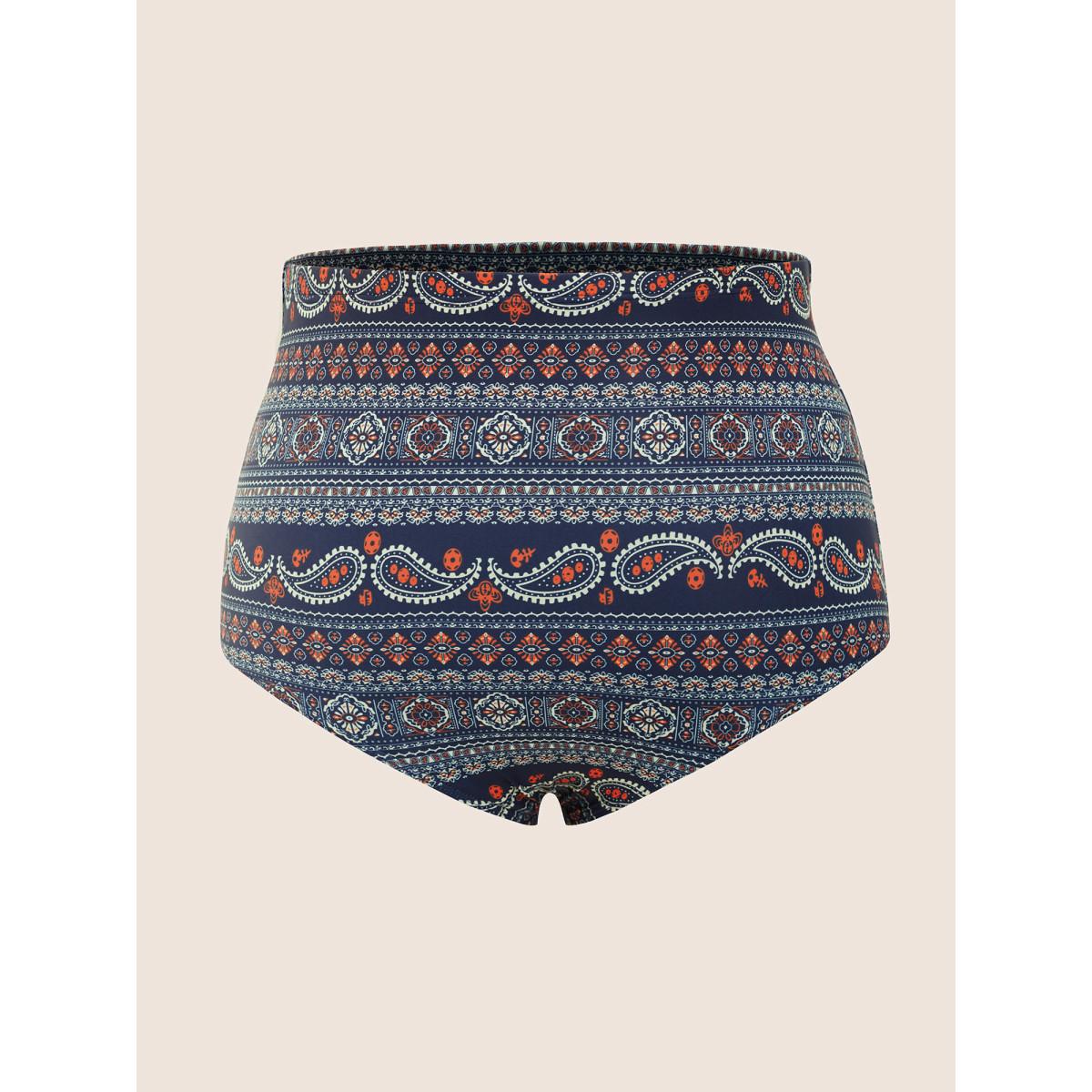 Plus Size Bandana Print Ties Knotted Patchwork Swim Dress Women's Swimwear Indigo Beach Bodycon Deep V-neck High stretch Curve Swim Dresses BloomChic 10/M Product Image