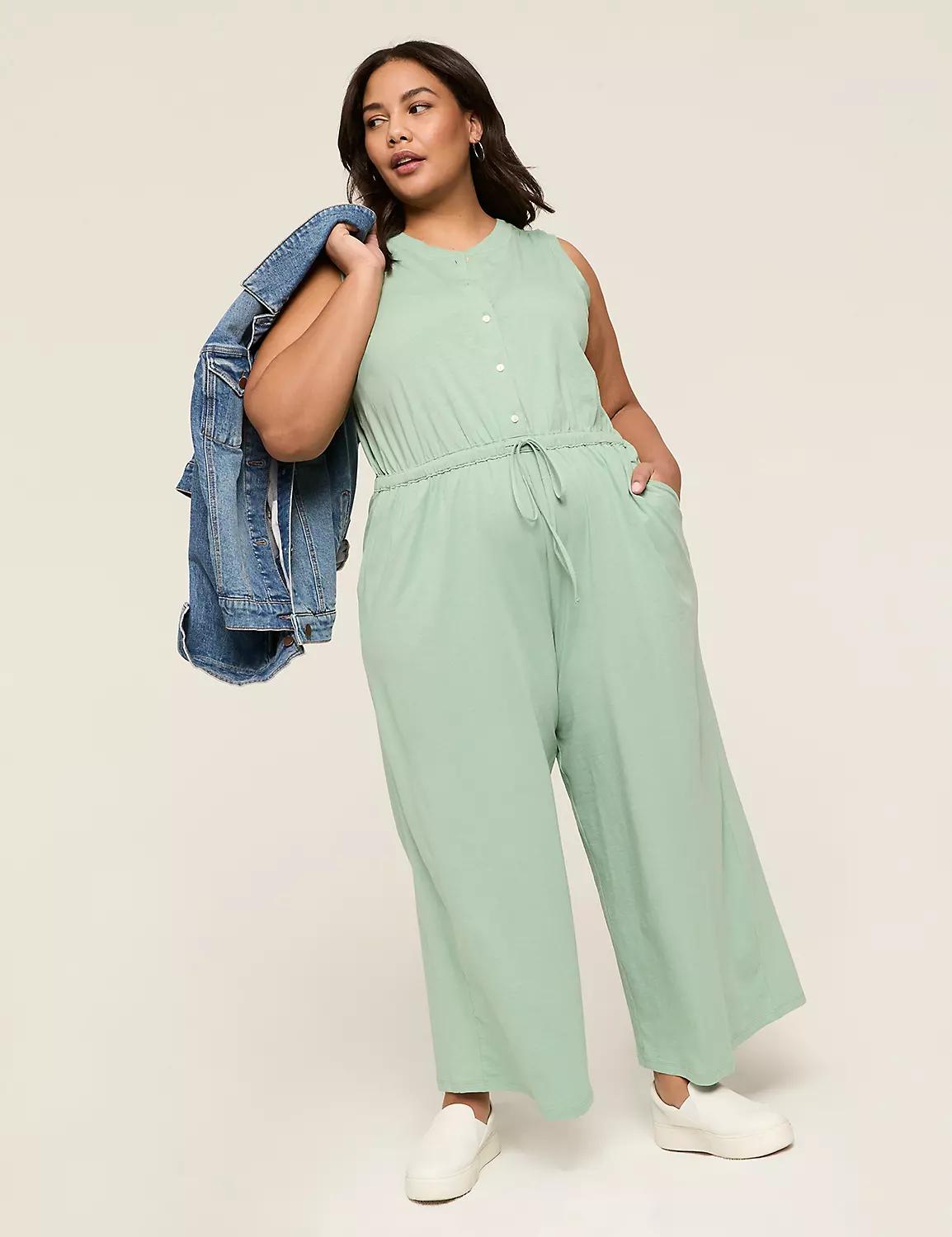 Button-Front Tie-Waist Jumpsuit Product Image