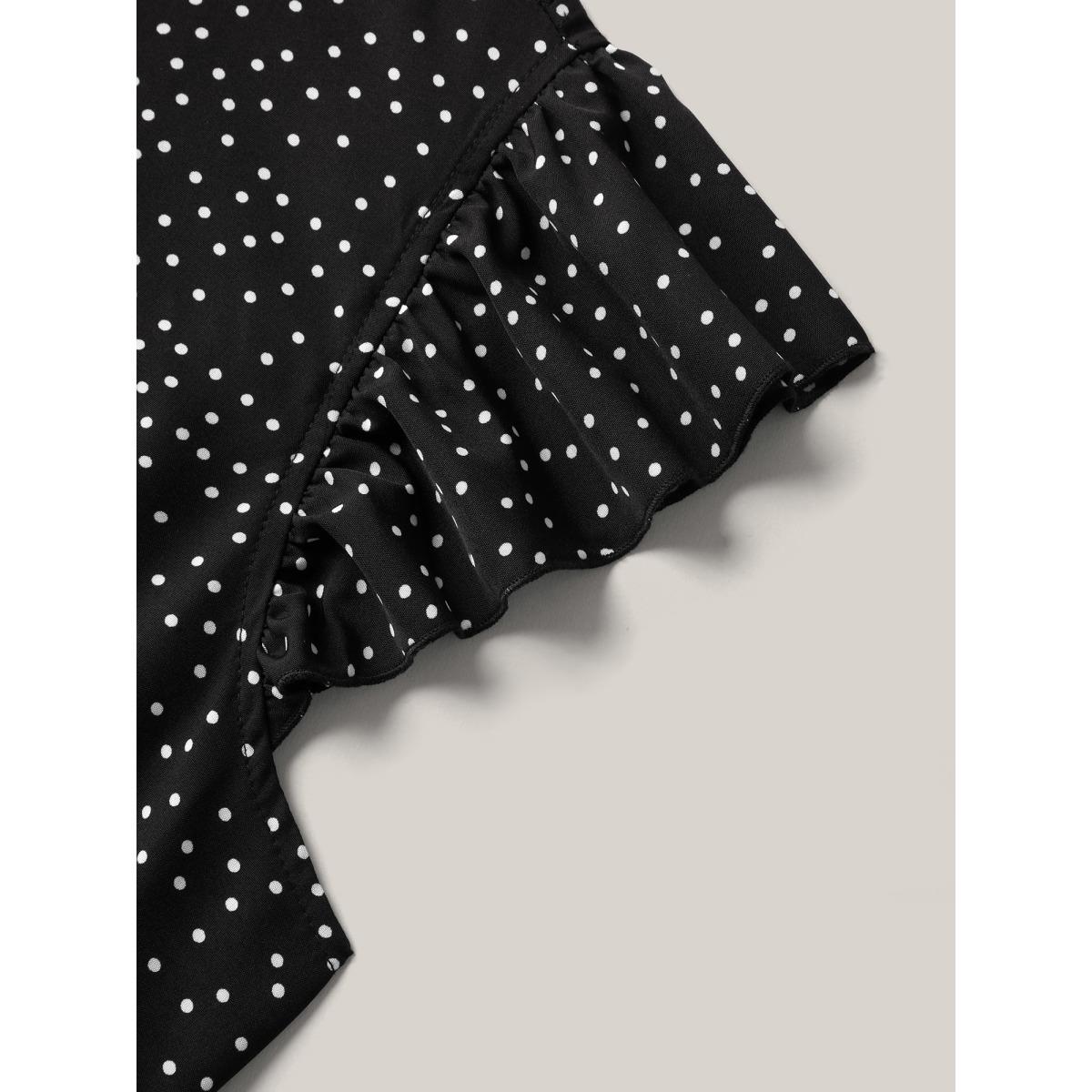 Plus Size Sheer Cut-Out Back Pockets Midi Dress Black Women Elegant Woven ribbon&lace trim Round Neck Cap Sleeve Curvy BloomChic 26/4X Product Image