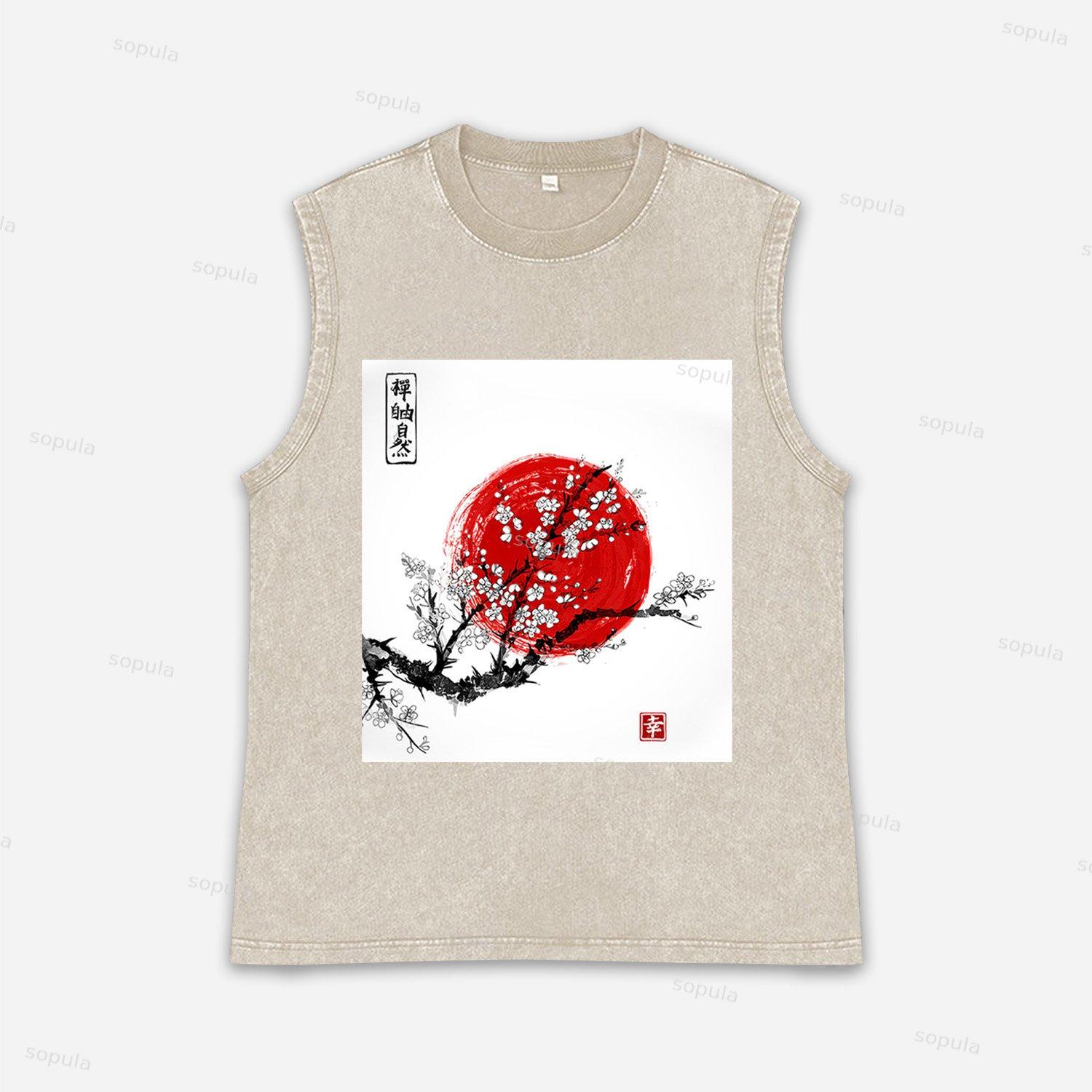 Vintage Sunrise Graphic Acid Washed Tank Tops Product Image