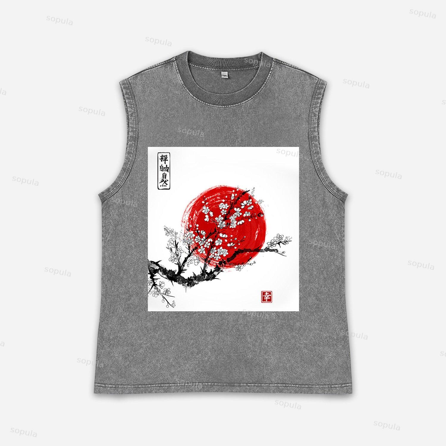 Vintage Sunrise Graphic Acid Washed Tank Tops Product Image