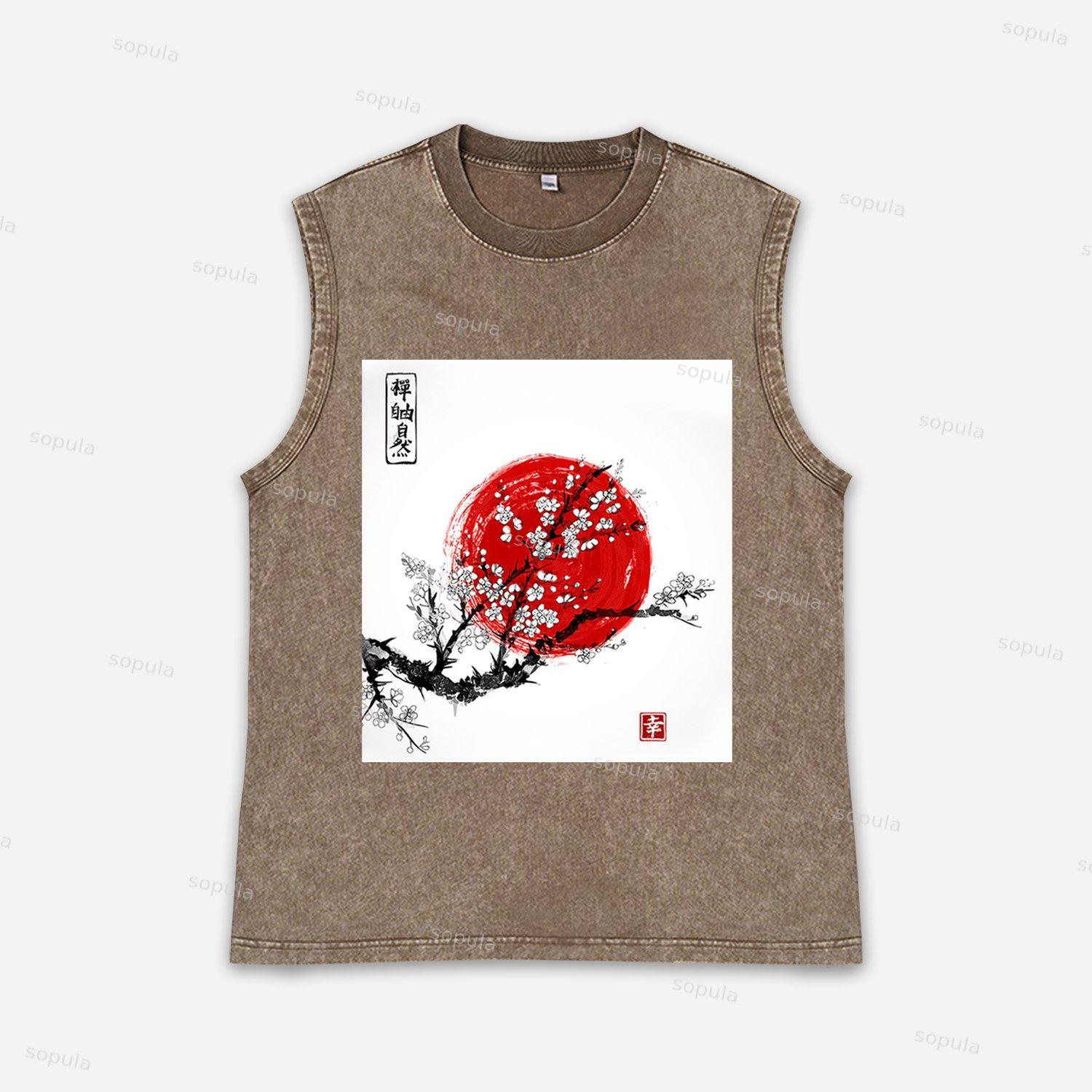 Vintage Sunrise Graphic Acid Washed Tank Tops Product Image