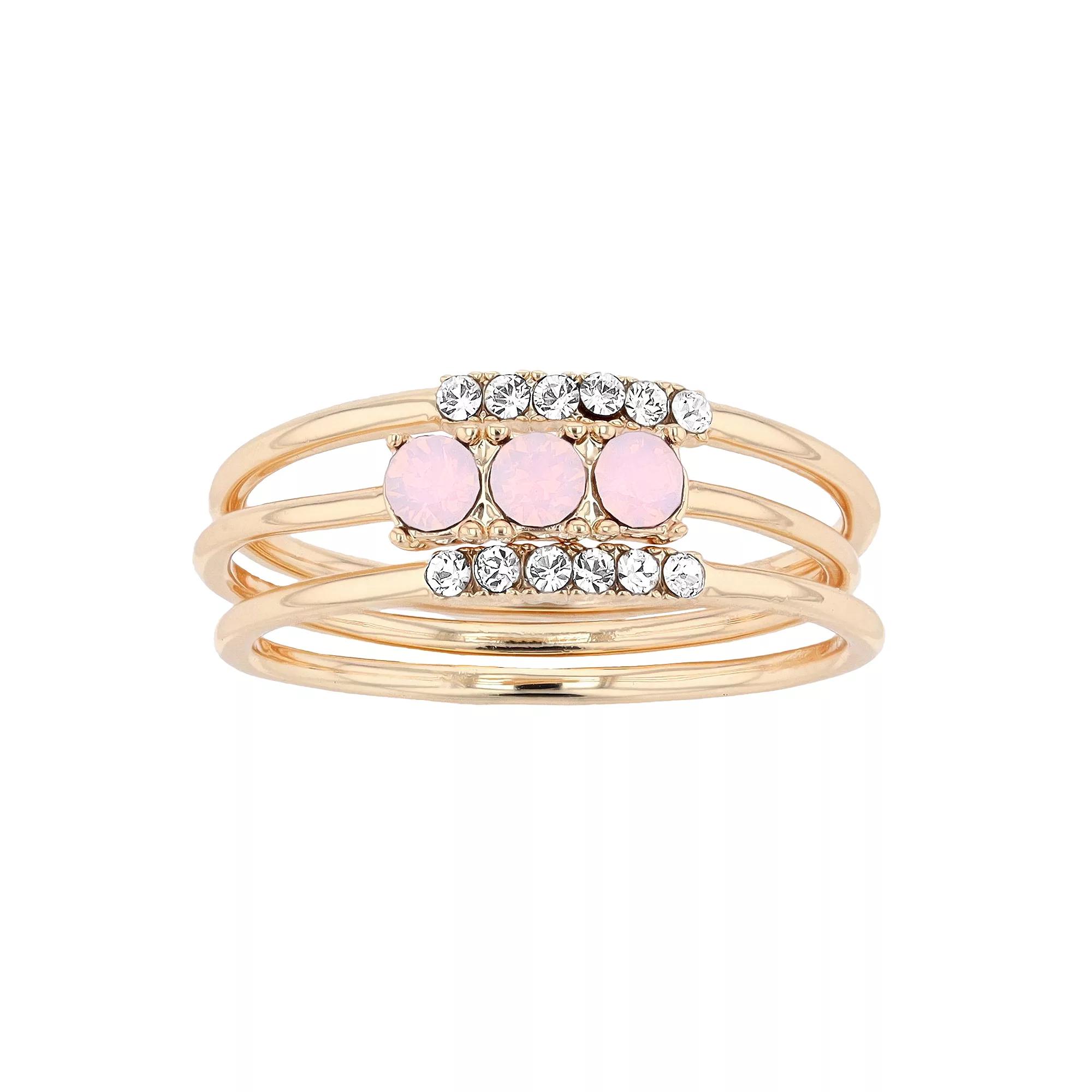 Brilliance Crystal Band Ring Set, Women's, Size: 9, Gold Tone Pink Product Image